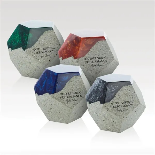 Brilliant desktop award styled in natural concrete with colorful resin... from ASI 93986 Visions/Awardcraft / Visions Awards