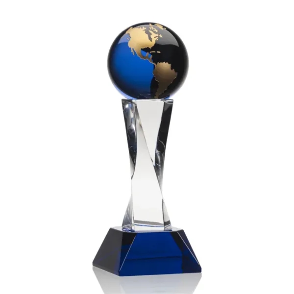 The Langford Globe Award features an elegant 4" Blue Optical Crystal... from ASI 84592 St Regis Group / St Regis