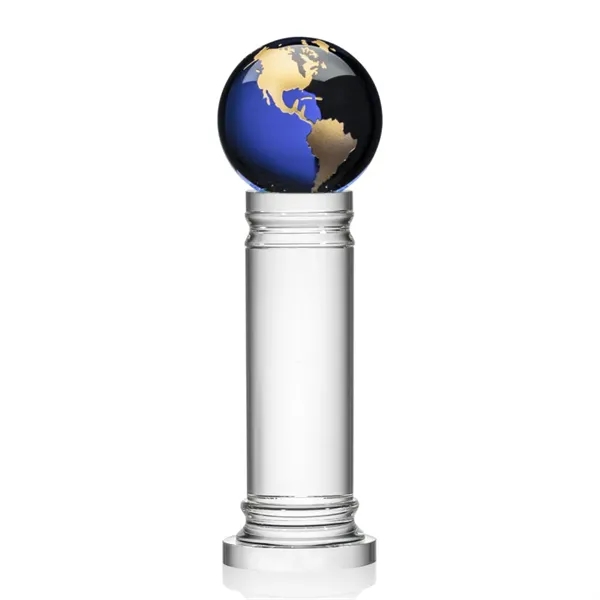 The Colvernstone Globe Award features an exquisite 4" Blue Optical Crystal... from ASI 84592 St Regis Group / St Regis