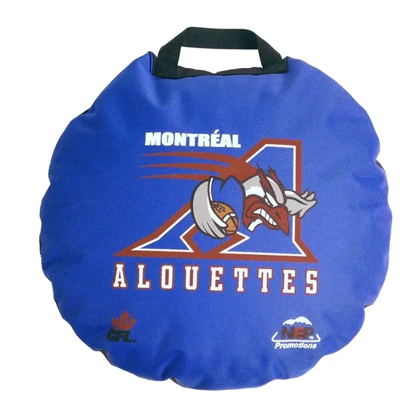 17" Round pillow stadium cushion w/ handle, color fabric on the... from ASI 72805 NEP Promotions / NEP Promotions™