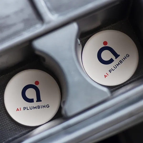 Two-piece ceramic absorbent car coaster set in elegant kraft paper box... from ASI 61966 HPG / Beacon Promotions