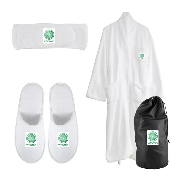 Bathrobe, head wrap, and slippers all kitted in a bag for... from ASI 61966 HPG / Mixie