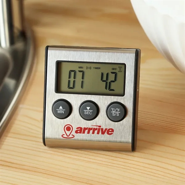 Digital cooking thermometer and timer displays in Celsius or Fahrenheit. Perfect... from ASI 61966 HPG / Beacon Promotions
