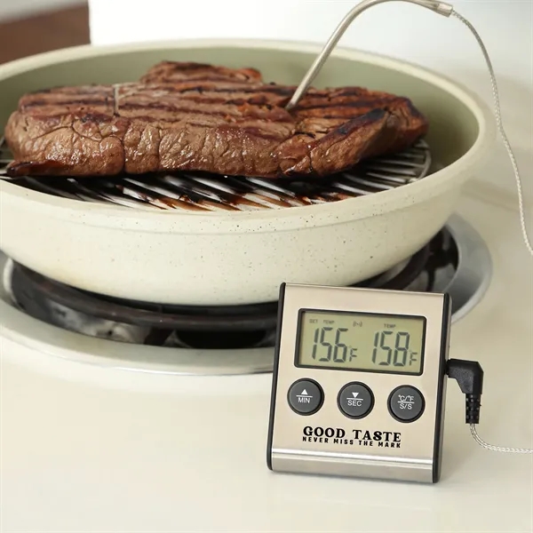 Digital cooking thermometer and timer displays in Celsius or Fahrenheit. Perfect... from ASI 61966 HPG / Beacon Promotions