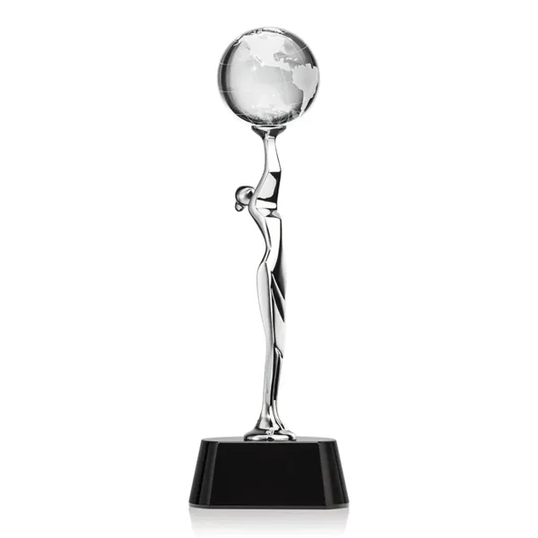 Chrome Goddess award holding an optical crystal globe.... from ASI 84592 St Regis Group / St Regis