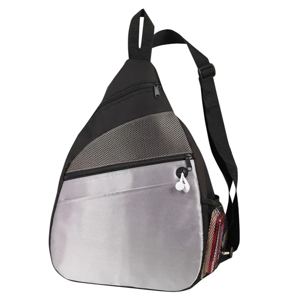 Sling backpack with wired headphone access and mesh pocket for water... from ASI 31517 Admart Products / Admart Line