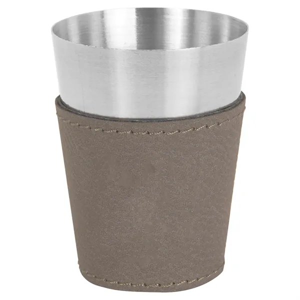 Two-ounce stainless steel and gray PU leatherette shot glass.... from ASI 74601 Calico