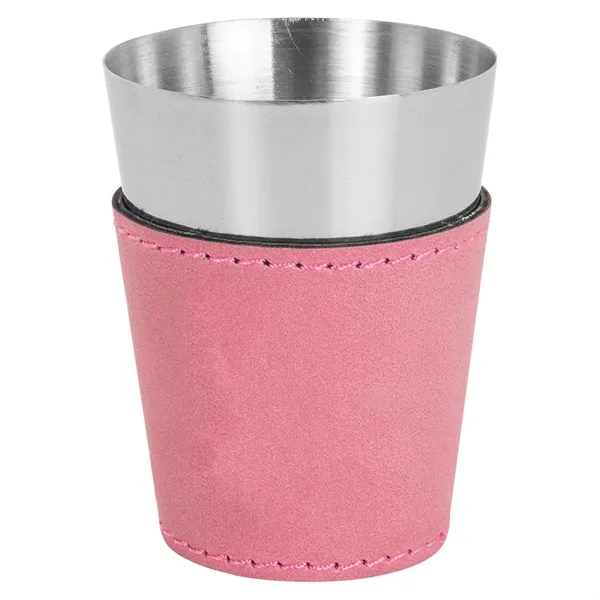 Two-ounce stainless steel and pink PU leatherette shot glass.... from ASI 74601 Calico