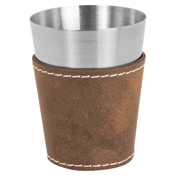 Two-ounce stainless steel and rustic silver PU leatherette shot glass.... from ASI 74601 Calico