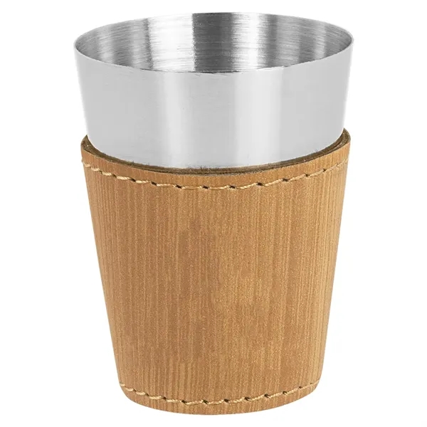 Two-ounce stainless steel and bamboo-look PU leatherette shot glass.... from ASI 74601 Calico