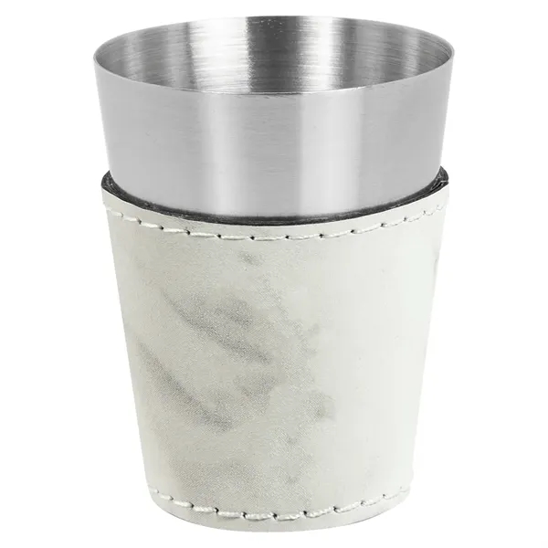 Two-ounce stainless steel and marble-look PU leatherette shot glass.... from ASI 74601 Calico