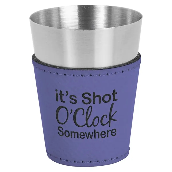 Two-ounce stainless steel and purple PU leatherette shot glass.... from ASI 74601 Calico