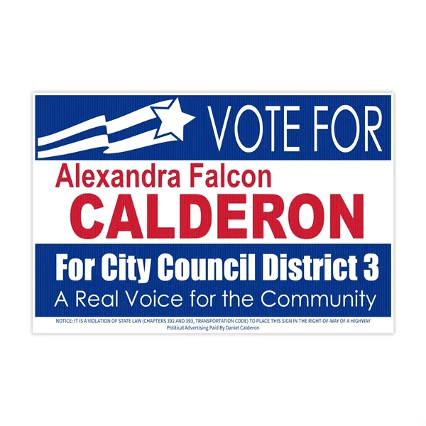 Yard sign white color in corrugated plastic, 2 color imprint same... from ASI 93520 Ventura Inc