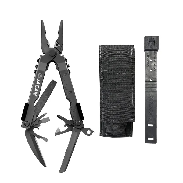 Black multi-tool with needle nose pliers, blade, file, saw, bottle/can opener,... from ASI 46170 Compass Industries Inc