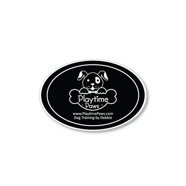 Oval shaped decal with removable low-tack adhesive backing and full color... from ASI 92980 WOV-IN® / Promopet