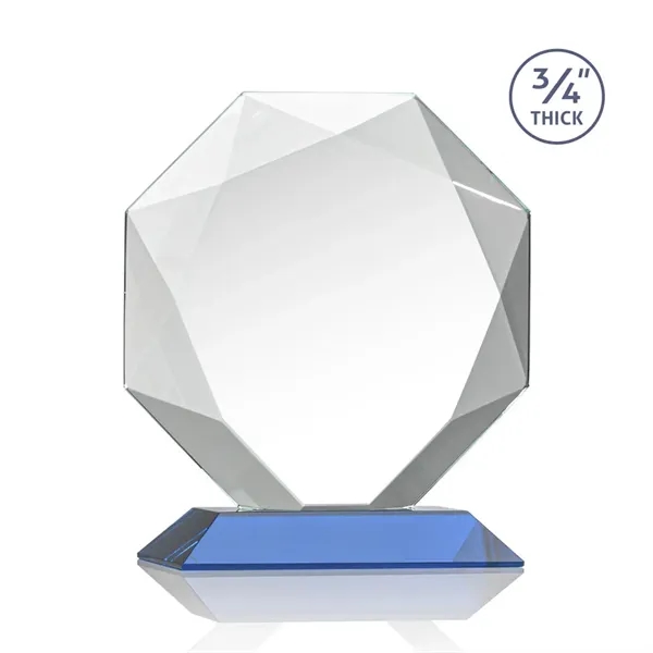 Starfire octagon shape award with faceted edges on a Sky Blue... from ASI 84592 St Regis Group / St Regis