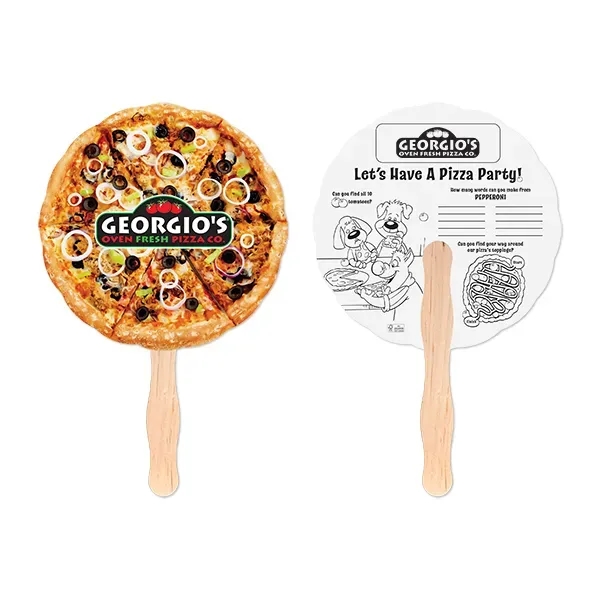 Pizza shaped hand fan with a wood handle and uncoated coloring... from ASI 98360 WOWLine / WOWLine®