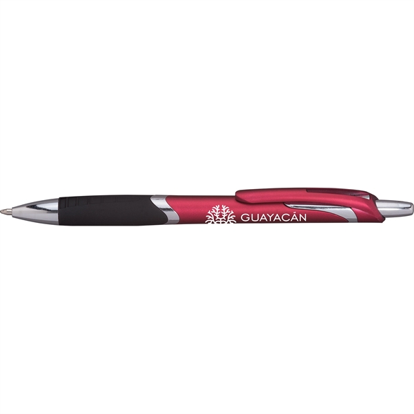 Contemporary style plunger action ballpoint pen with shining silver accents and... from ASI 61966 HPG / Hub Pen
