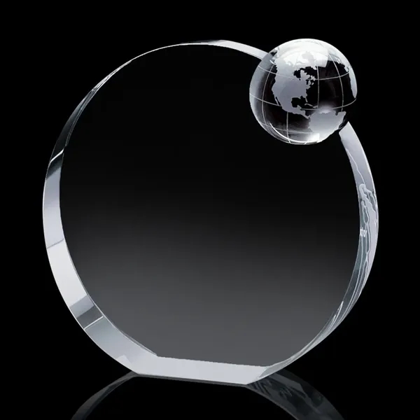 Thick free standing Optical Crystal accented with a deep etched globe... from ASI 84592 St Regis Group / St Regis