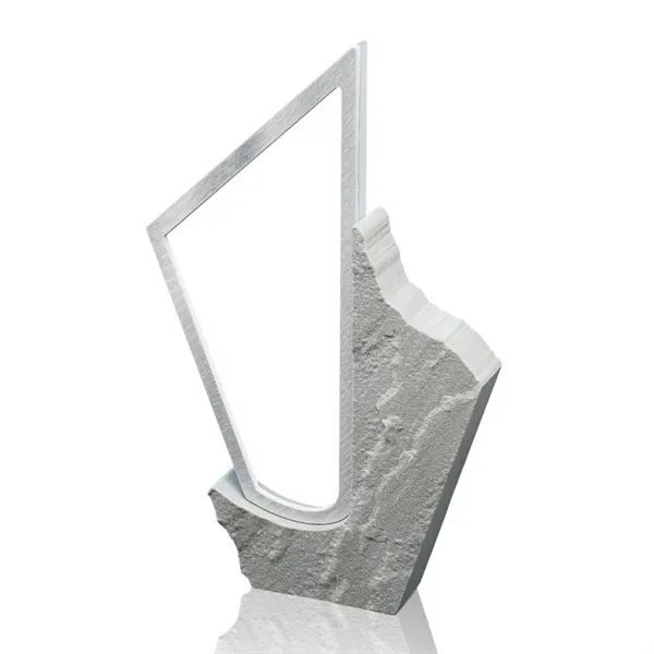 Aqua shaped starfire award on sandstone base, 9" x 5 3/4".... from ASI 84592 St Regis Group / Prestige Glass