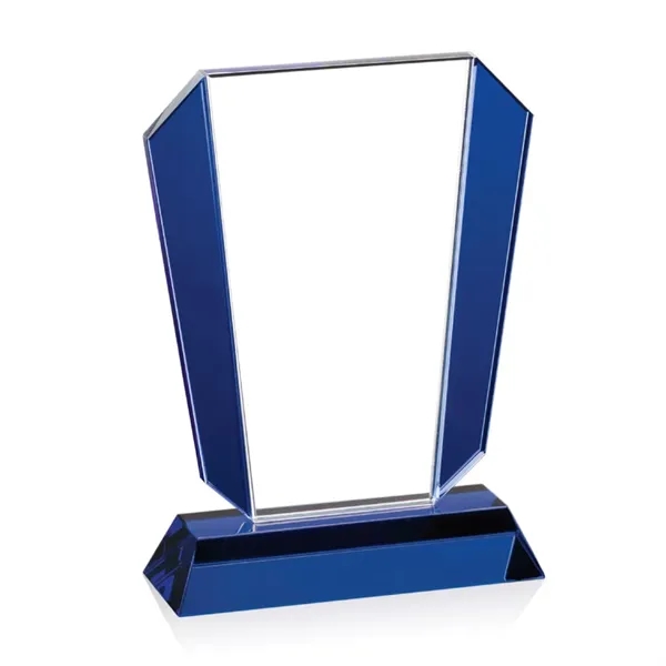 The deco styling of this clear and blue optical crystal award... from ASI 84592 St Regis Group / St Regis