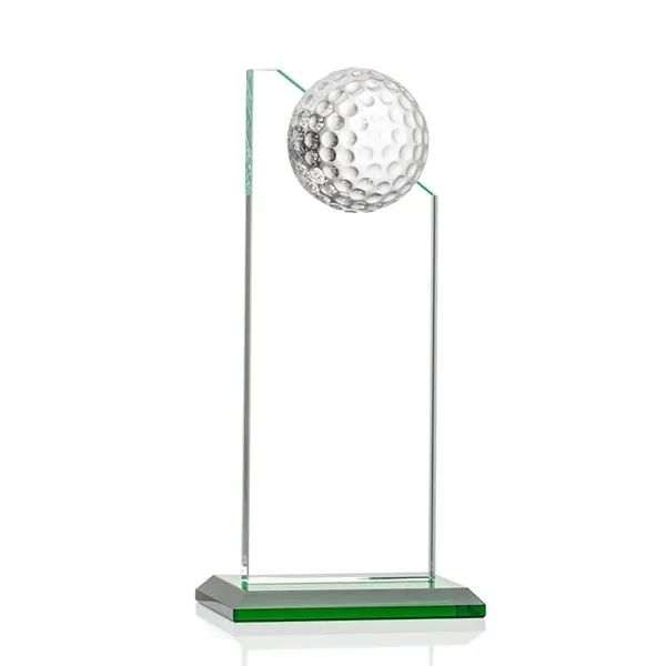 Beautiful 6" golf optical crystal award with 1/2 golf ball attached... from ASI 84592 St Regis Group / St Regis