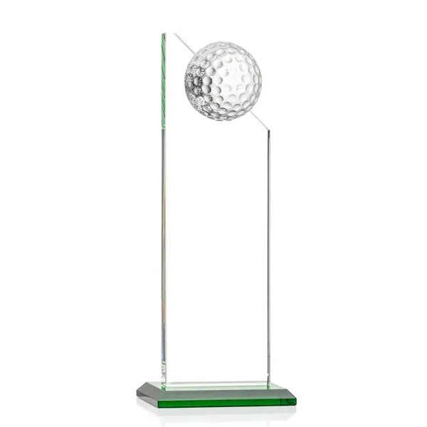Beautiful 6" golf optical crystal award with 1/2 golf ball attached... from ASI 84592 St Regis Group / St Regis