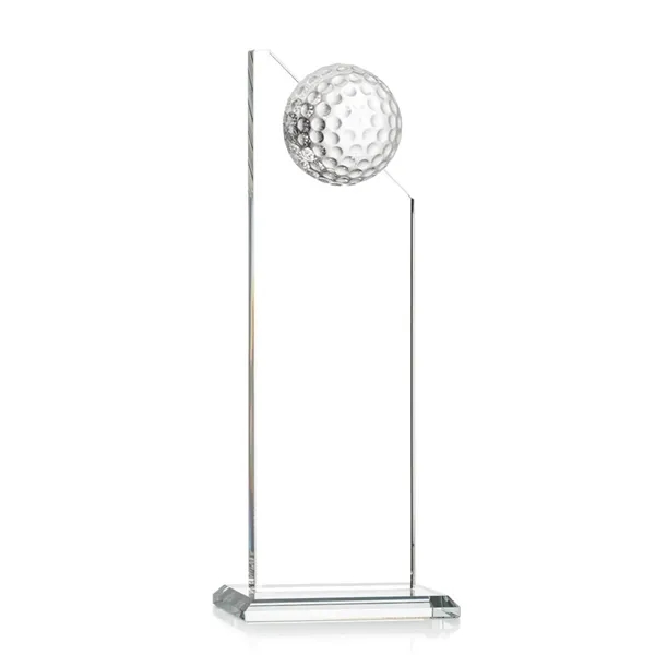 Beautiful 6" golf optical crystal award with 1/2 golf ball attached... from ASI 84592 St Regis Group / St Regis