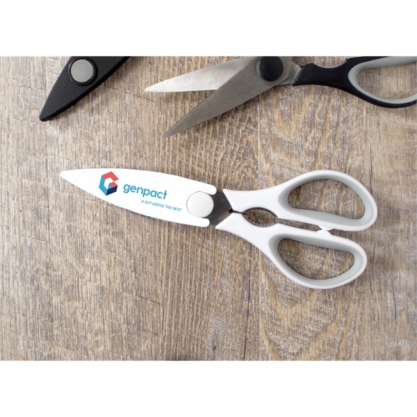 Stainless steel construction scissor, serrated edge blades. Magnetic plastic blade sheath.... from ASI 34040 Alexander Mfg Co / Alexander MC
