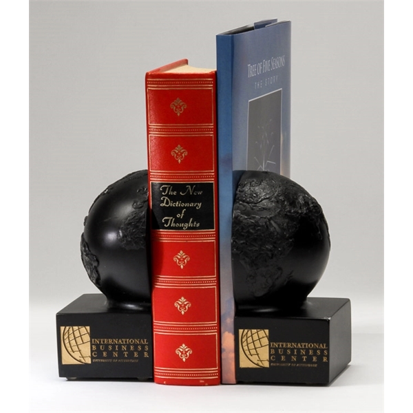 Globe bookend set, 5" x 2.75" x 5.5". Contains recycled materials.... from ASI 89860 StoneyCreek