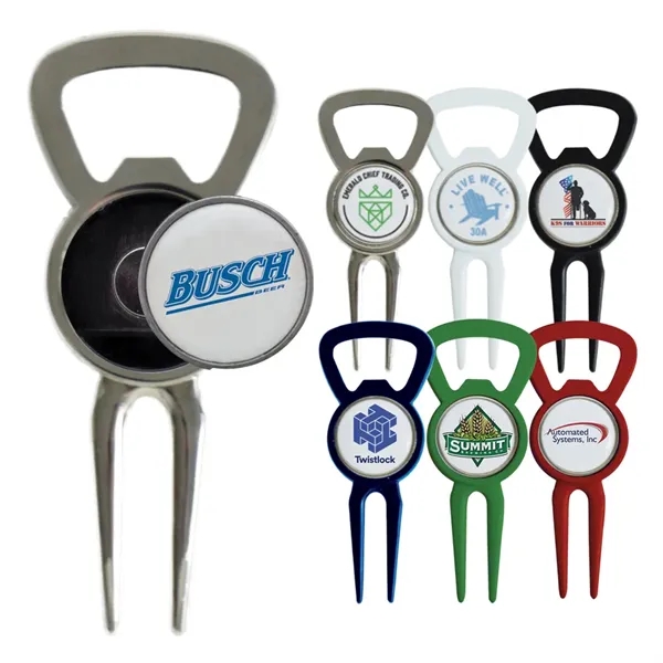 Silver divot tool featuring a bottle opener function and a magnetic... from ASI 38120 Ball Pro / Diversified Quality Kitchenware