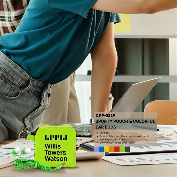 SPORTY POUCH & COLORFUL EAR BUDS... from ASI 30208 A P Specialties / AP Specialties