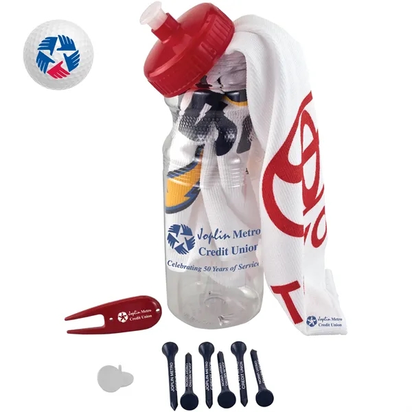 Golf kit with a 24-ounce bottle, towel, 6 tees, 2 ball... from ASI 57653 Gold Bond