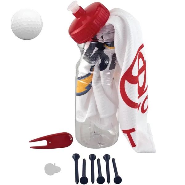 Golf set with a 24-ounce bottle, towel, 6 tees, 2 ball... from ASI 57653 Gold Bond