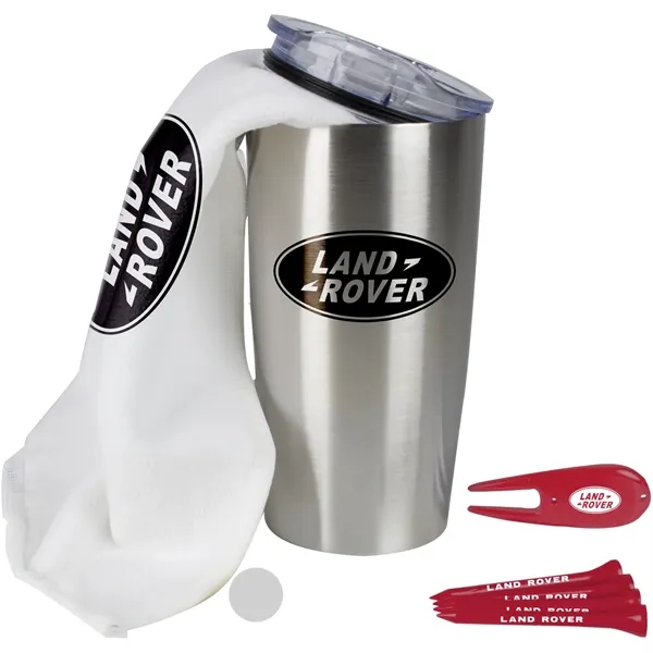 Golf kit with a 20-ounce insulated bottle, golf towel, 4 tees,... from ASI 57653 Gold Bond