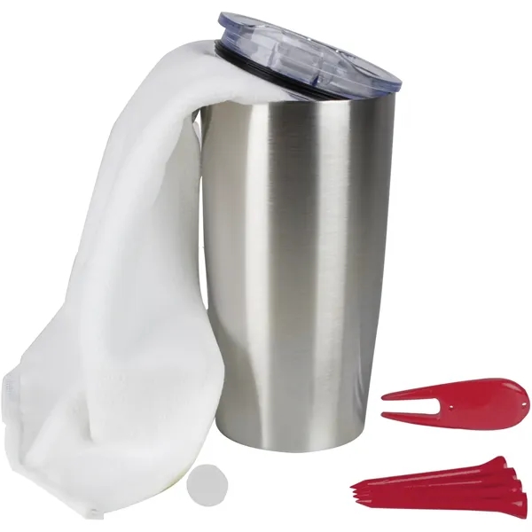 Golf kit with a 20-ounce insulated bottle, golf towel, 4 tees,... from ASI 57653 Gold Bond