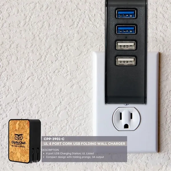 UL 4 PORT CORK USB FOLDING WALL CHARGER... from ASI 30208 A P Specialties / AP Specialties