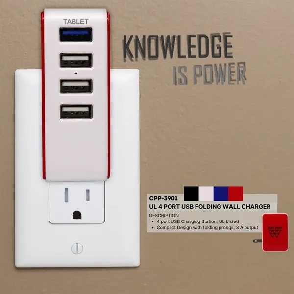 UL 4 PORT USB FOLDING WALL CHARGER... from ASI 30208 A P Specialties / AP Specialties