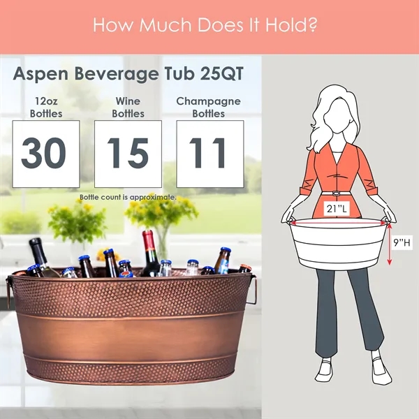 Antique copper beverage tub with large 25qt size.  Sturdy construction... from ASI 39839 BrekX