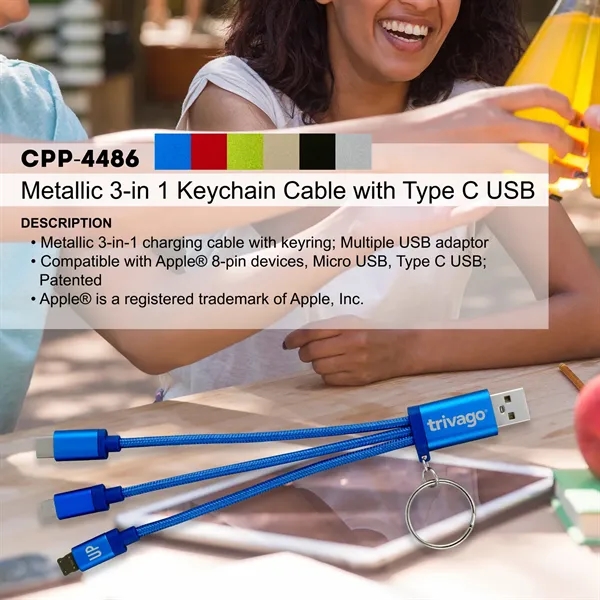 Metallic 3-in 1 Keychain Cable with Type C USB... from ASI 30208 A P Specialties / AP Specialties