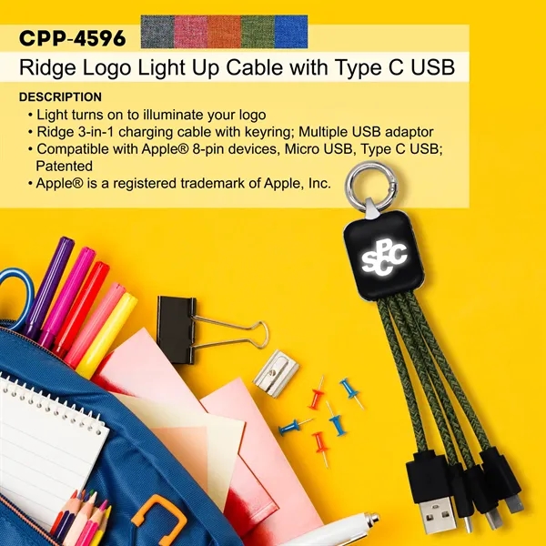 Ridge Logo Light Up Cable with Type C USB... from ASI 30208 A P Specialties / AP Specialties