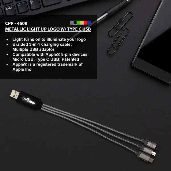 Metallic Light Up Logo Cable with Type C USB... from ASI 30208 A P Specialties / AP Specialties