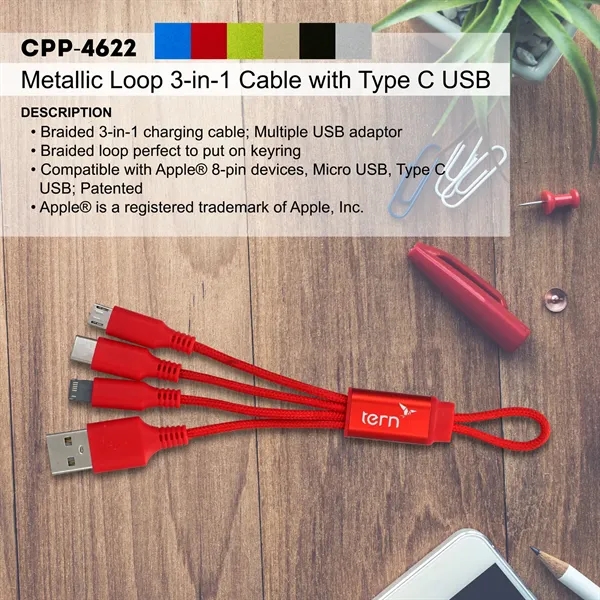 Metallic Loop 3-in-1 Cable with Type C USB... from ASI 30208 A P Specialties / AP Specialties