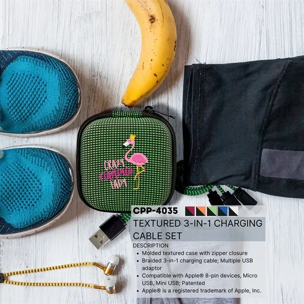 Textured 3-in-1 Charging Cable Set... from ASI 30208 A P Specialties / AP Specialties