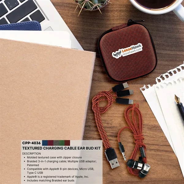 TEXTURED CHARGING CABLE EAR BUD KIT... from ASI 30208 A P Specialties / AP Specialties