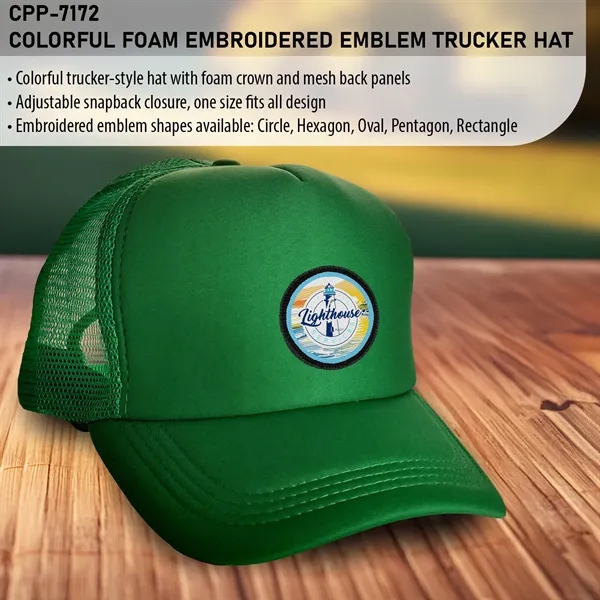 Colorful Foam Embroidered Emblem Trucker Hat... from ASI 30208 A P Specialties / AP Specialties