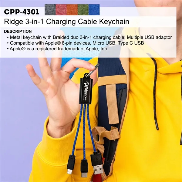 Ridge 3-in-1 Charging Cable Keychain... from ASI 30208 A P Specialties / AP Specialties