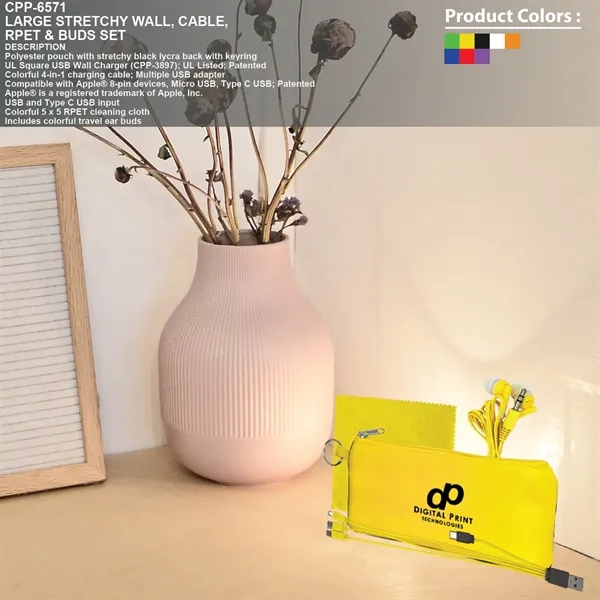 Large Stretchy Wall, Cable, Cloth & Buds Set... from ASI 30208 A P Specialties / AP Specialties