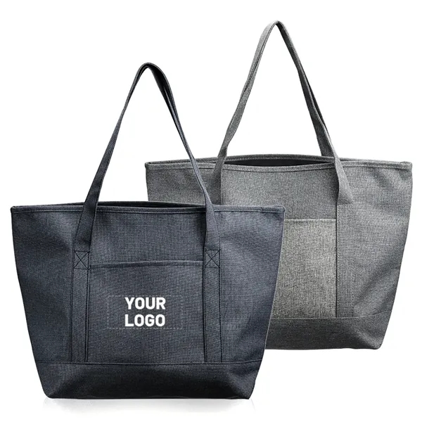 Heathered tote bag with pocket plus 1 color silkscreen imprint on... from ASI 37218 Athena Promo (tm)