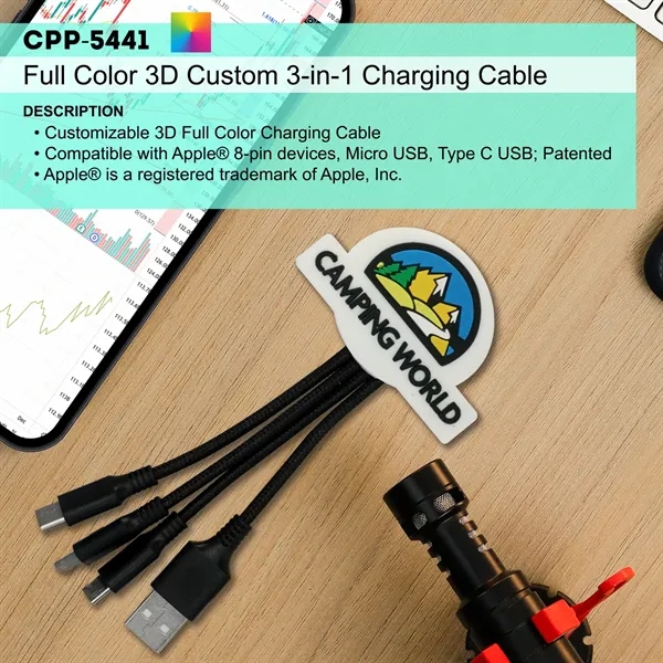 FULL COLOR 3D CUSTOM 3-IN-1 CHARGING CABLE... from ASI 30208 A P Specialties / AP Specialties